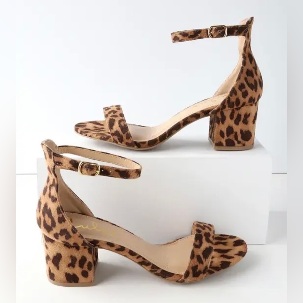 Lulu’s Heels Leopard Print Vegan Suede Block Heel Size 7